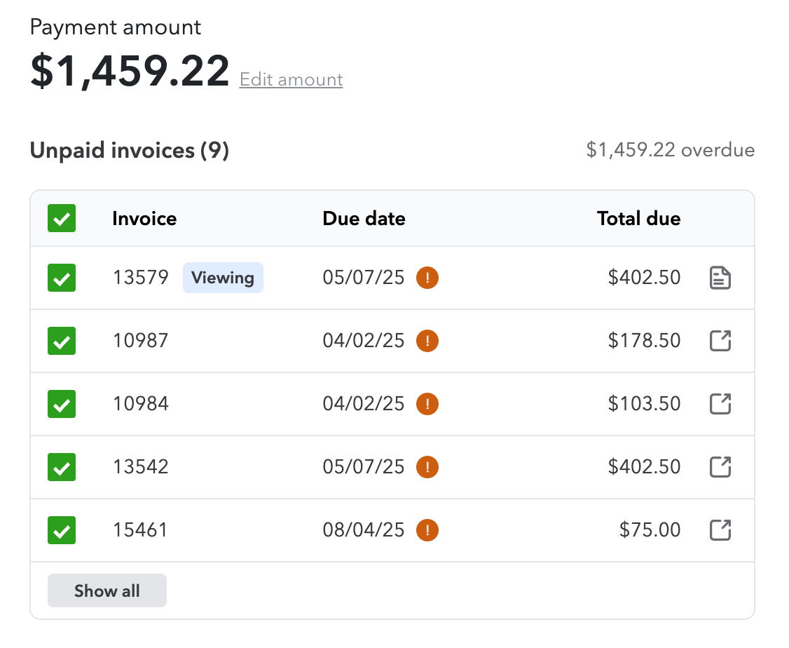 All invoices shown